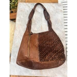 Vintage Langellotti Brown Woven Leather Triple Entry Shoulder Bag